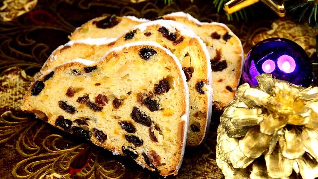 German Christmas bakery Christstollen with advent candle
