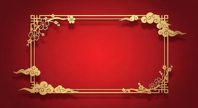 Golden ornate frame on red background