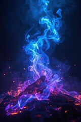 Abstract swirling blue and purple smoke with glowing embers