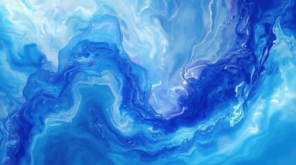 Abstract blue swirling liquid texture with white and light blue hues
