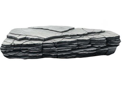 Natural layered slate stone slab isolated in transparent background
