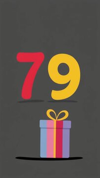 Number 79 with nicely wrapped gift box. Video for birthday or anniversary party