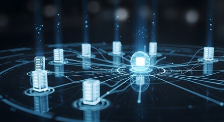 Modern server network with data transfer and connection in a digital world