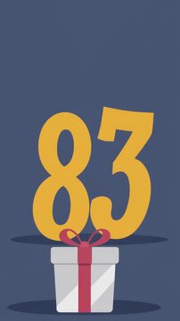 Number 83 with nicely wrapped gift box. Video for birthday or anniversary party