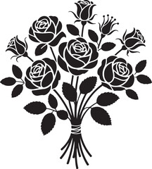 Black silhouette of a rose bouquet vector illustration.