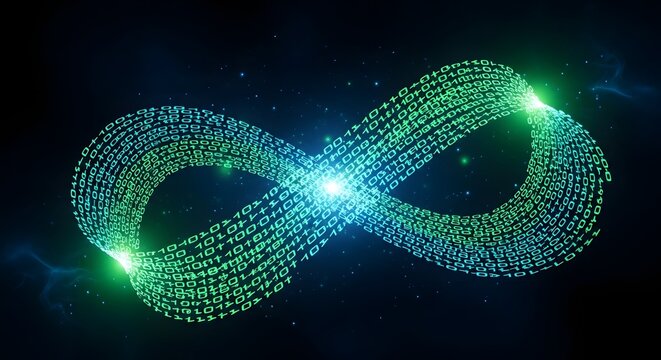 Infinity symbol with binary code, artificial intelligence and future concept