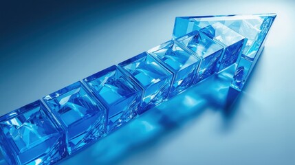 Abstract blue crystal arrow pointing upward on gradient background