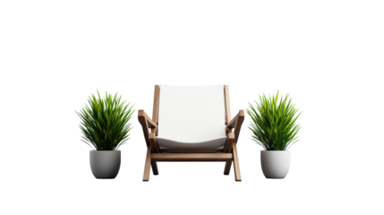 Garden chair with two plants on transparent background