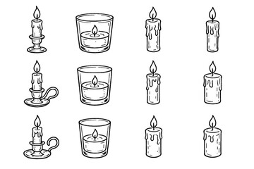 Icons wax votive doodle candle holder sketch icon glass rustic vector stand