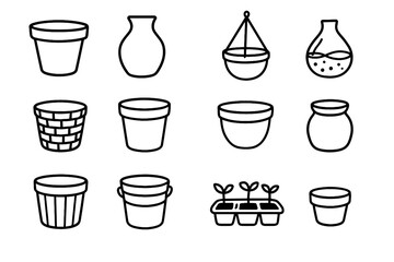 Obraz premium Tray hanging mini botanical vector planter collection wooden metal icon ceramic pot