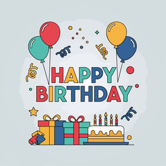 Banner birthday card with birthday cake