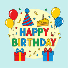 Banner birthday card with birthday cake