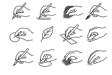 Naklejka premium Drawing ruler erasing sketching leaf blending inking set circle icon vector