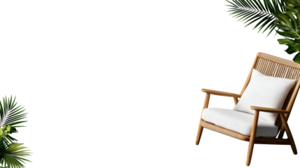 Wooden Garden Chair with Cushion on Transparent Background