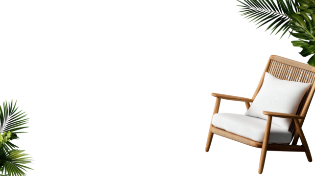 Wooden Garden Chair with Cushion on Transparent Background