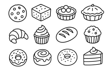 Tart roll treats croissant icons slice loaf cupcake donut vector baked icon