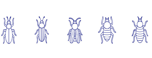 Collection of stylized insect outlines on a clean white background