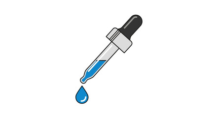 Dropper with blue liquid and transparent background