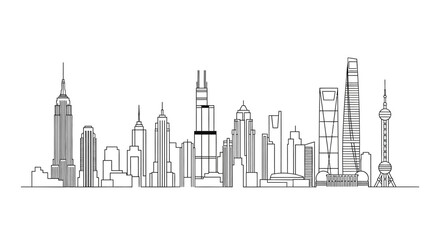 Shanghai skyline outline cityscape urban panorama © ahmad