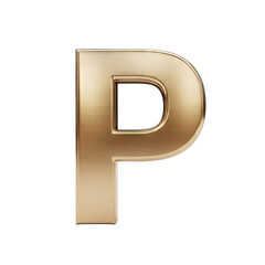 Golden Letter P Isolated On Black Background Reflecting Light With Brushed Metal Texture