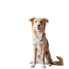 Golden Retriever Dog Sitting Happily on Transparent Background Wearing a Lightly Fluffy Coat and Looking Directly at the Camera