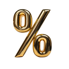 Golden Percentage Sign Balloon Rendered On Transparent Background With Soft Lighting And Reflections Perfect For Finance And Sale Promotions