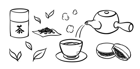 煎茶セット Japanese Tea Time Line Art Set/Seccha Tea Leaves Dorayaki