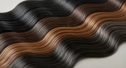 Wavy Hair Extensions Assortment of Colors Black Brown and Grey Displayed in Curled Bundles Beauty and Style Concept Close Up Textured Background