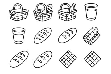 Bread sketch napkin roll icon weekend cup grid vector picnic theme