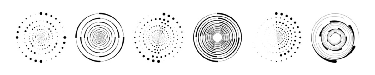 Set of halftone circles. Halftone dot circle frame vector. round dotted pattern geometric background. Half tones design element PNG.