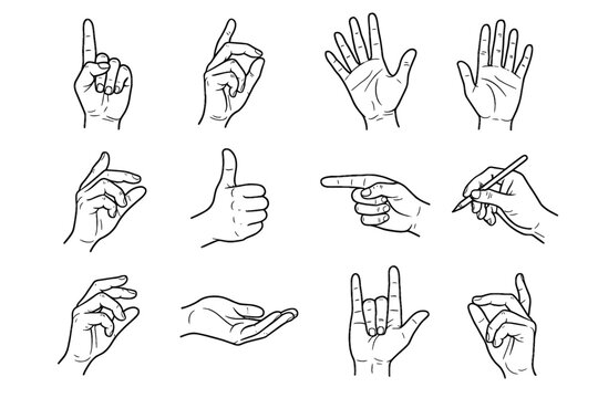 Motion hand pose icons collection hands creative vector sketchy showing minimal rough