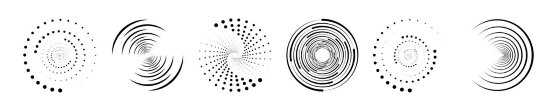 Round dotted frame, circles pattern border and abstract halftone graphic design vector PNG set. Dotted circle, vintage abstract dot halftones frames and random dots circles.