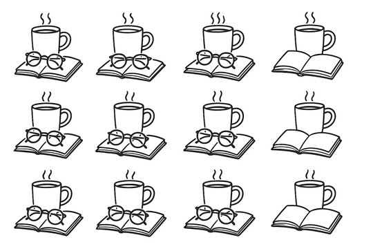 Cozy rough reading journal icon spectacles life vector still composition icons mug