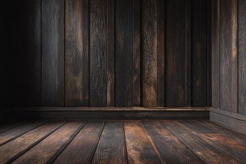 Naklejka premium Dark, wooden interior