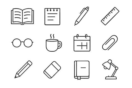 Paper study calendar lamp icon vector glasses pen session open cup journal