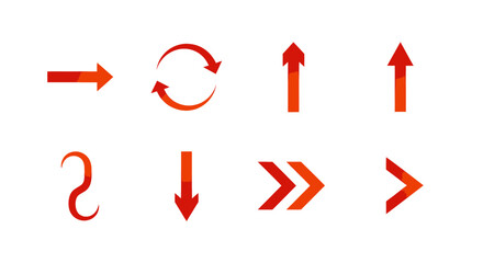 Collection of vibrant red directional arrows and symbols against a clean white background