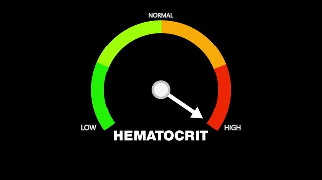 Animated hematocrit level meter moving from low level to normal level, ideal for concepts related to blood health, anemia management, and medical monitoring