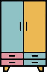 Vibrant vector wardrobe icon with two top doors and four bottom drawers for home storage solution