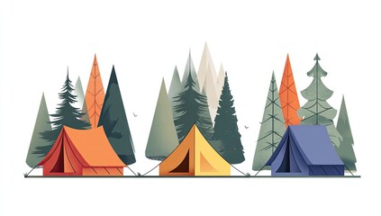 Colorful camping scene in a forest
