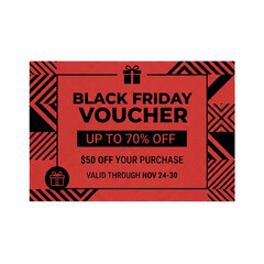 Red Black Friday voucher card with black accents, isolated PNG