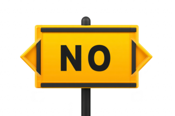 Yellow road sign with bold black NO text isolated on transparent background rectangular shape with arrows concept of refusal prohibition warning clear message simple design