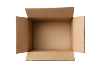 Open Cardboard Box Ready for Shipping Products and Merchandise For Online Retail Business and E Commerce, Isolated Against Black Background