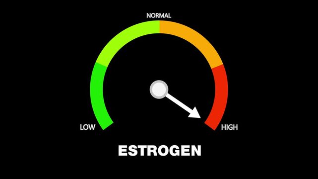 Animated estrogen level meter decreasing from normal to low level, for concepts related to low estrogen, hormone imbalance, and women&rsquo;s health awareness