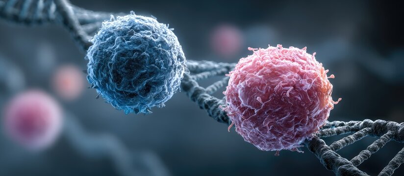Close-up of DNA and cancer cells