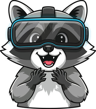 raccoon wearing vr headset smiling clip art preview