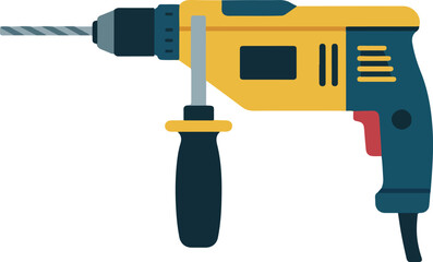 Yellow and blue power drill vector illustration for construction and home improvement projects and handyman tasks