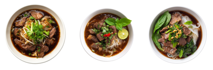 Delicious bowls of vietnamese pho transparent background culinary delight studio view