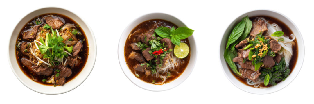 Delicious bowls of vietnamese pho transparent background culinary delight studio view