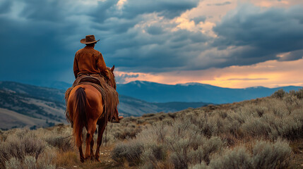 Lone Cowboy at Sunset