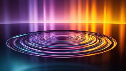 Obraz premium Optical coherence rings displaying vivid laser interference patterns through concentric circular formations with spectacular chromatic gradients purple cyan orange ambient